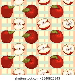 Apple fruit seamless pattern, abstract repeated background. For paper, cover, fabric, gift wrap, wall art, interior décor. Simple surface pattern design.