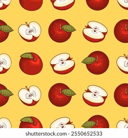 Apple fruit seamless pattern, abstract repeated background. For paper, cover, fabric, gift wrap, wall art, interior décor. Simple surface pattern design.