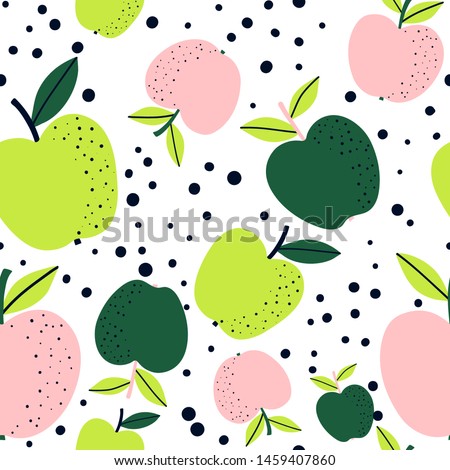 Apple fruit seamless pattern, abstract repeated background. For paper, cover, fabric, gift wrap, wall art, interior décor. Simple surface pattern design.  Vector

