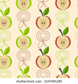 Apple fruit seamless pattern. Food template for background, textile, wrapping paper, wallpaper. Vector illustration