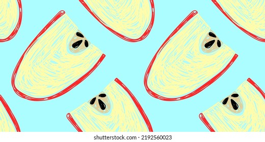 Apple fruit seamless pattern. Food sketch illustration. Natural background