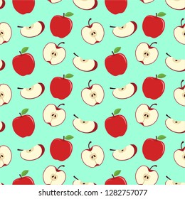 Apple fruit seamless pattern in vector flat style