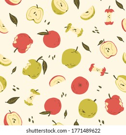 Apple fruit seamless vector pattern in flat style. Texture for - fabric, wrapping, textile, wallpaper, apparel. 