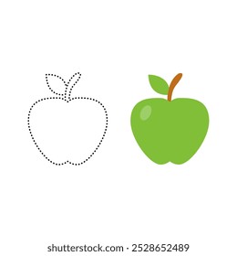 Apfelfruchtform zum Aufspüren und Färben von Kindern Malbuch Seite Vektorgrafik einzeln 