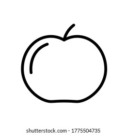 Apple fruit simple black and white outline icon. Flat vector illustration. Isolated on white background.