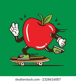 Apple Fruit Skater Mascot Vector Character Design