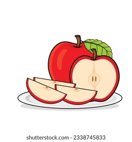 Apple. fruta de manzana. rebanada de manzana. Ilustración de diseño de icono de vectores de caricatura de Apple