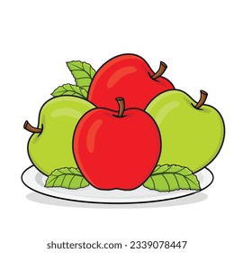 Apple. fruta de manzana. rebanada de manzana. Ilustración de diseño de icono de vectores de caricatura de Apple