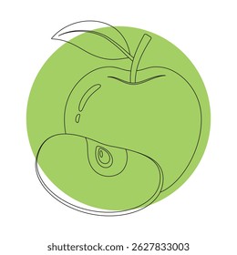 Apple fruit with slice outline on a coloured circle background vector illustration.
