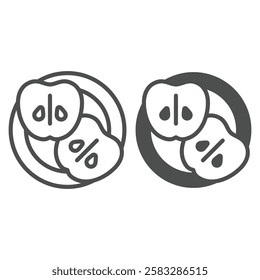 Apple fruit slices in plate line and solid icon, eat what you want concept. Vector graphics. Fresh food dish sign on white background, outline style icon for mobile or web design