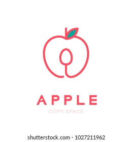 Apple fruit with spoon logo icon outline stroke set design illustration isolated on white background with Apple text and copy space, vector eps10