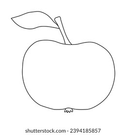 Apple fruit with stalk and leaf, doodle style flat vector outline for coloring book