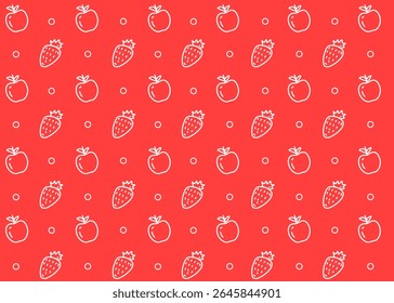 Um padrão de ilustração de fruta de maçã e morango com fundo vermelho, embalagem de alimentos, ilustração de frutas desenhado à mão anúncios impressos, negócio de alimentos, fazenda