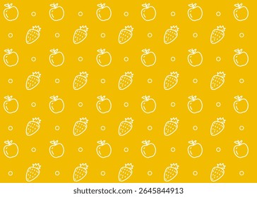 Um padrão de ilustração de fruta de maçã e morango com fundo amarelo, embalagem de alimentos, ilustração de frutas desenhado à mão anúncios impressos, negócio de alimentos, fazenda
