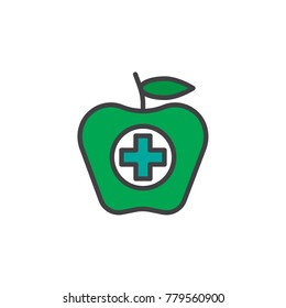 Apple fruit with a sum filled outline icon, line vector sign, linear colorful pictogram isolated on white. Patient food symbol, logo illustration. Pixel perfect vector graphics