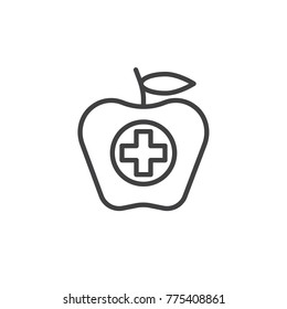 Apple fruit with a sum line icon, outline vector sign, linear style pictogram isolated on white. Patient food symbol, logo illustration. Editable stroke