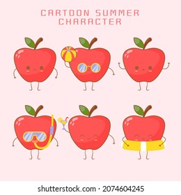apple fruit summer cute cartoon character set
