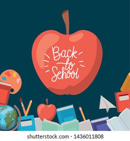 apple fruit with supplies back to school