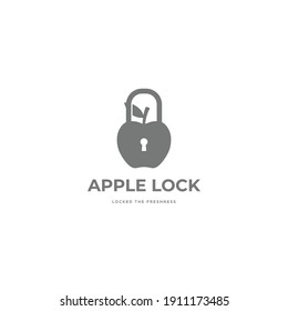 Apple fruit symbol with padlock vector logo icon sign symbol design concept. Isolated object on white background