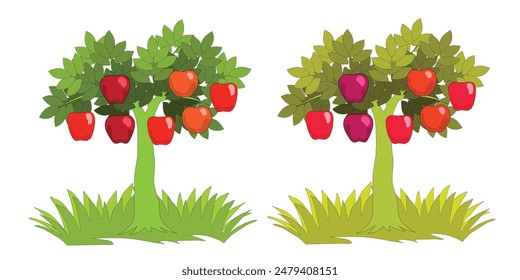Apple fruit tree flat design. Vector illustration isolated on white background.