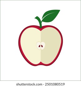 Apple fruit vector. Apples split in half. Healthy fruit Apple fruit on withe background.