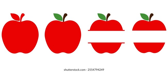 Apple fruit vector. Apples split in half. Healthy fruit Apple fruit on withe background.