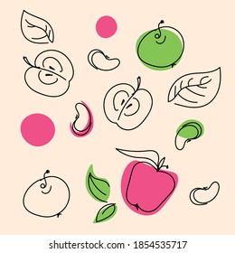 Apple fruit. Vector color illustration. Appetizing fruit pattern.