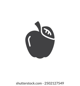 Icono de Vector de fruta de manzana. cartel plano lleno para concepto móvil y Diseño web. Manzana con un icono de glifo de hoja. Símbolo, ilustración del logotipo. Gráficos de Vector