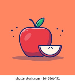 Apple Fruit Vector Icon Illustration. Apple and Slices of Apple. Fruit Icon Concept White Isolated. Flat Cartoon Style Suitable for Web Landing Page, Banner, Flyer, Sticker, Card