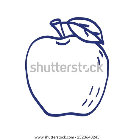 Apple fruit vector illustration. Hand drawn sketch. Blue pen or marker drawing. Primitive kids picture.