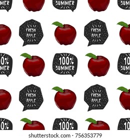 Apple fruit vector illustration seamless pattern. Food cartoon wallpaper with hand drawn banner