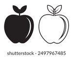 Apple fruit vector, silhouette, icon set. Apple icon set design on white background. Apple symbols design for logo, app, website. Apple silhouette and outline. Vector illustration.
