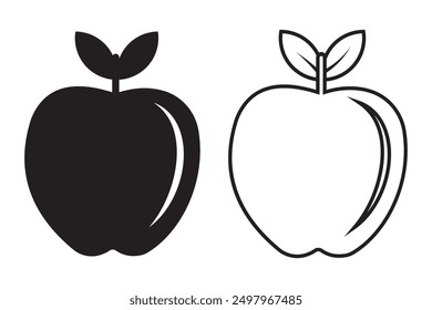 Apple fruit vector, silhouette, icon set. Apple icon set design on white background. Apple symbols design for logo, app, website. Apple silhouette and outline. Vector illustration.