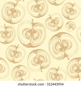 Apple fruit wallpaper seamless pattern. Hand drawn sketch, trace vector illustration