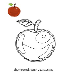 Apple fruit whole with green leaves linear illustration. Coloring book for children.
