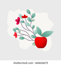 Apple fruit whole with green leaves isolated on white background. Vector Illustration