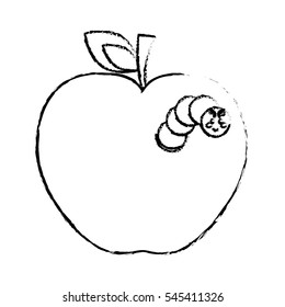 apple fruit with worm icon over white background. vector illustration