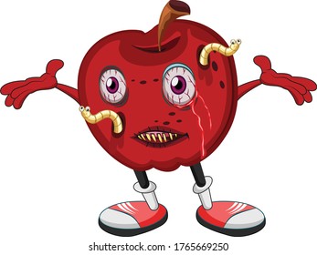 Apple Fruit Zombie cartoon vector art and illustration