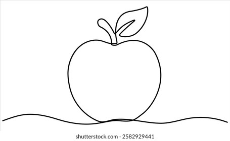 Apple fruits continuous one line drawing. Apple in one line style. One line drawing apple. Black and white vector minimalist linear illustration made of single line. 