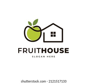 Apple fruits green market organic product vector logo design. House apple fruit field logo design