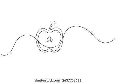 Apple fruits line art illustration in minimalist single stroke design isolated vector drawing