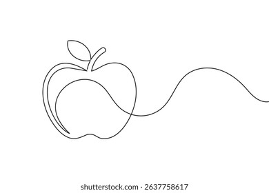 Apple fruits line art illustration in minimalist single stroke design isolated vector drawing
