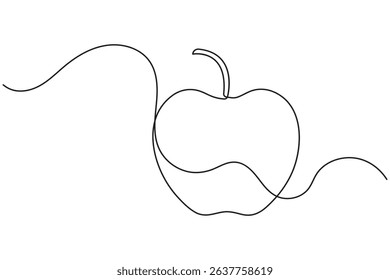 Apple fruits line art illustration in minimalist single stroke design isolated vector drawing