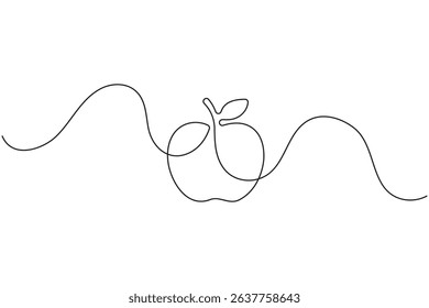 Apple fruits line art illustration in minimalist single stroke design isolated vector drawing
