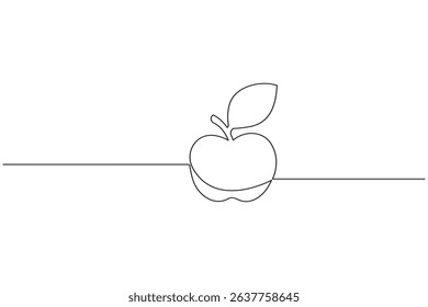 Apple fruits line art illustration in minimalist single stroke design isolated vector drawing