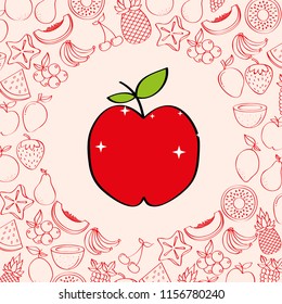 apple fruits nutrition background pattern drawing color