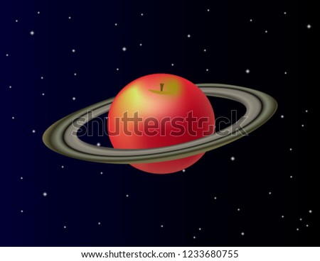 Apple. Fruits - planets vector. Space cartoon