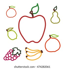 apple fruits silhouette healthy and organic food nutrition lifestyle icon set. Colorful and flat design. Vector illustration