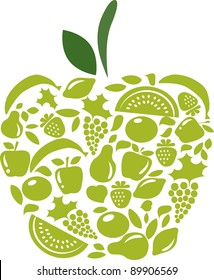 apple with fruits and vegetables pattern on white