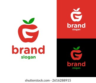 Apple G Letter Organic Food Fresh Fruit Healthy Brand Icon Vector Logo Design Illustration